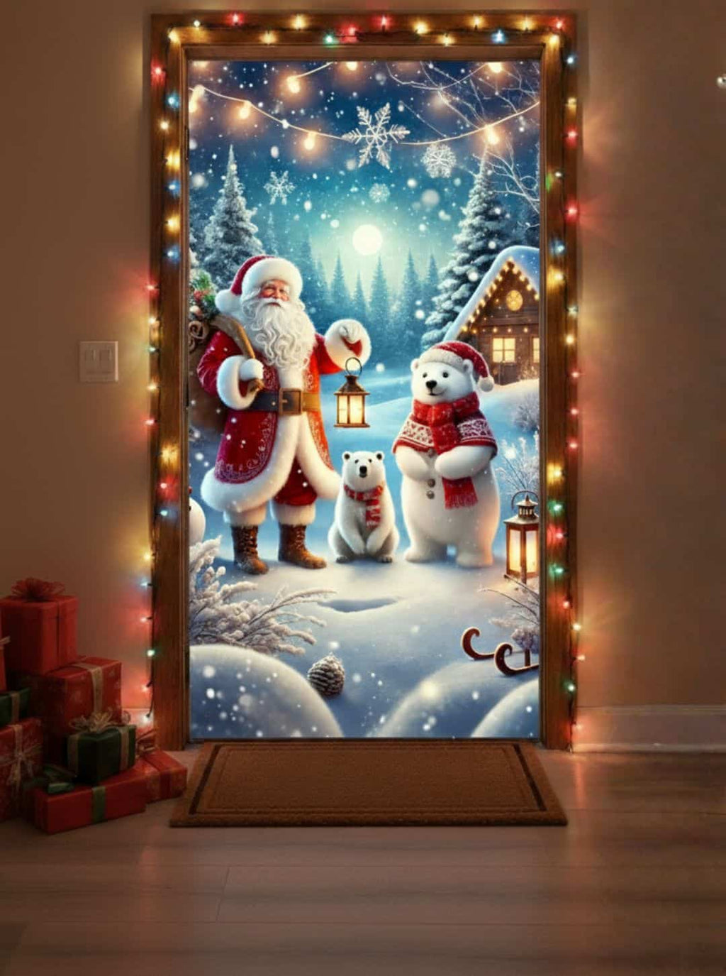 Funda navideña para puerta, diseño Amigos de Nieve, 200 x 100 cm